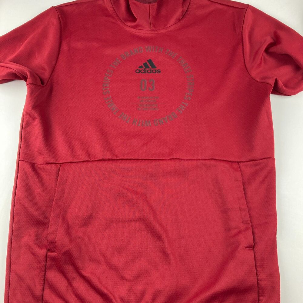 Adidas Men M Red Climawarm Hoodie Pullover Long Sleeve Three Stripes Logo
